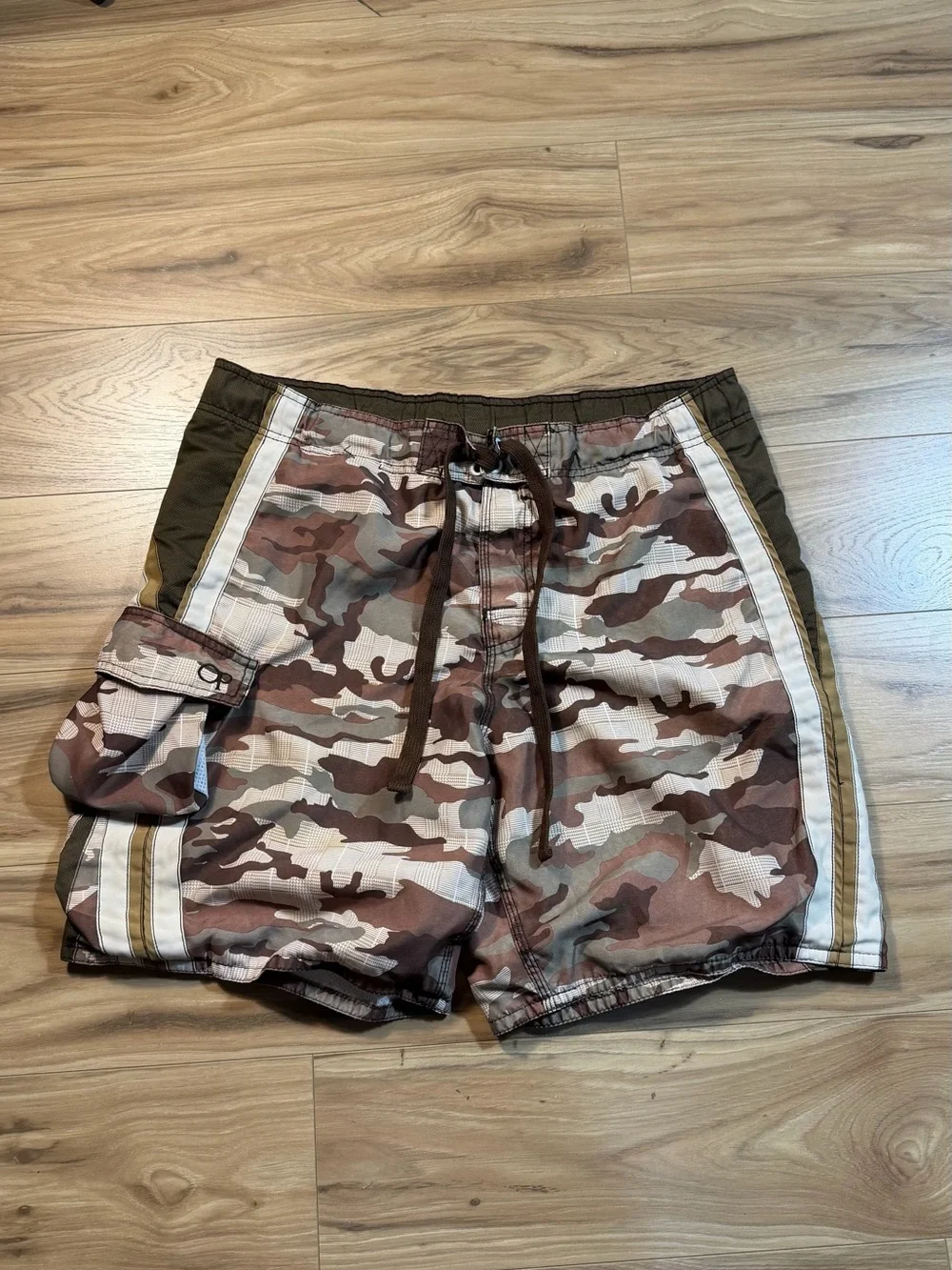 OP Men's Brown Camo Cargo Shorts with Olive Panels